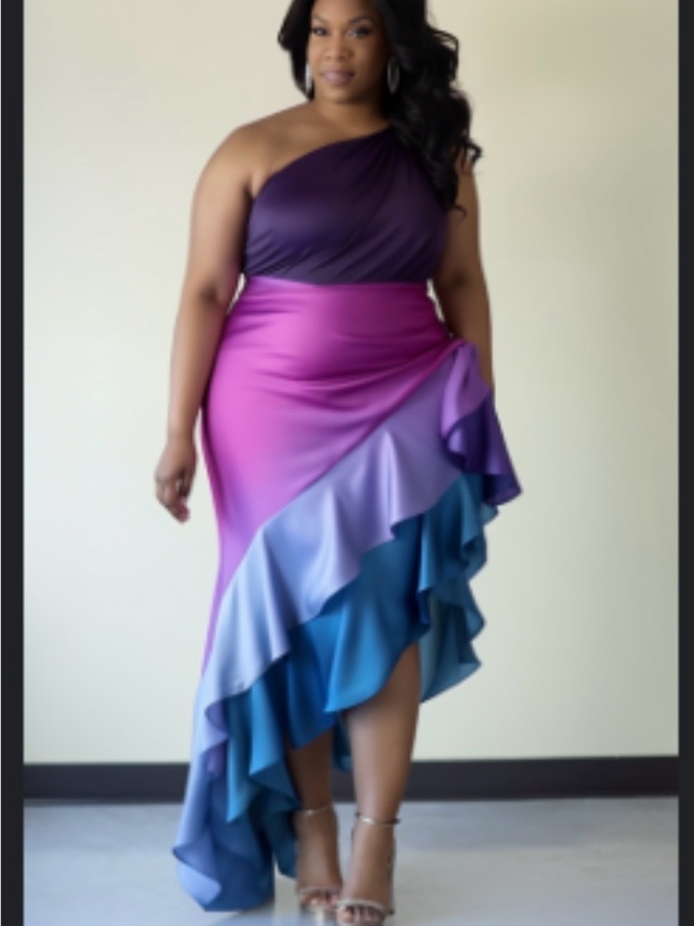 Ombre Ruffle Maxi Skirt in Purple and Blue